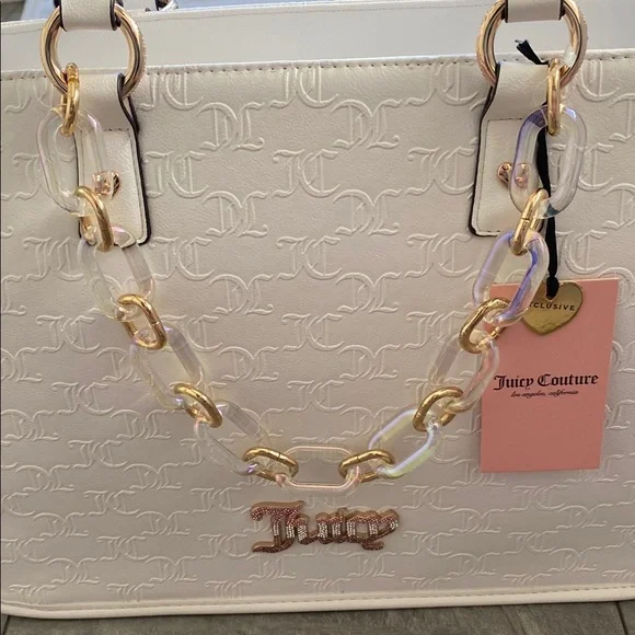 Juicy Couture White Embossed Tote with Gold Accents - Picture 4 of 9